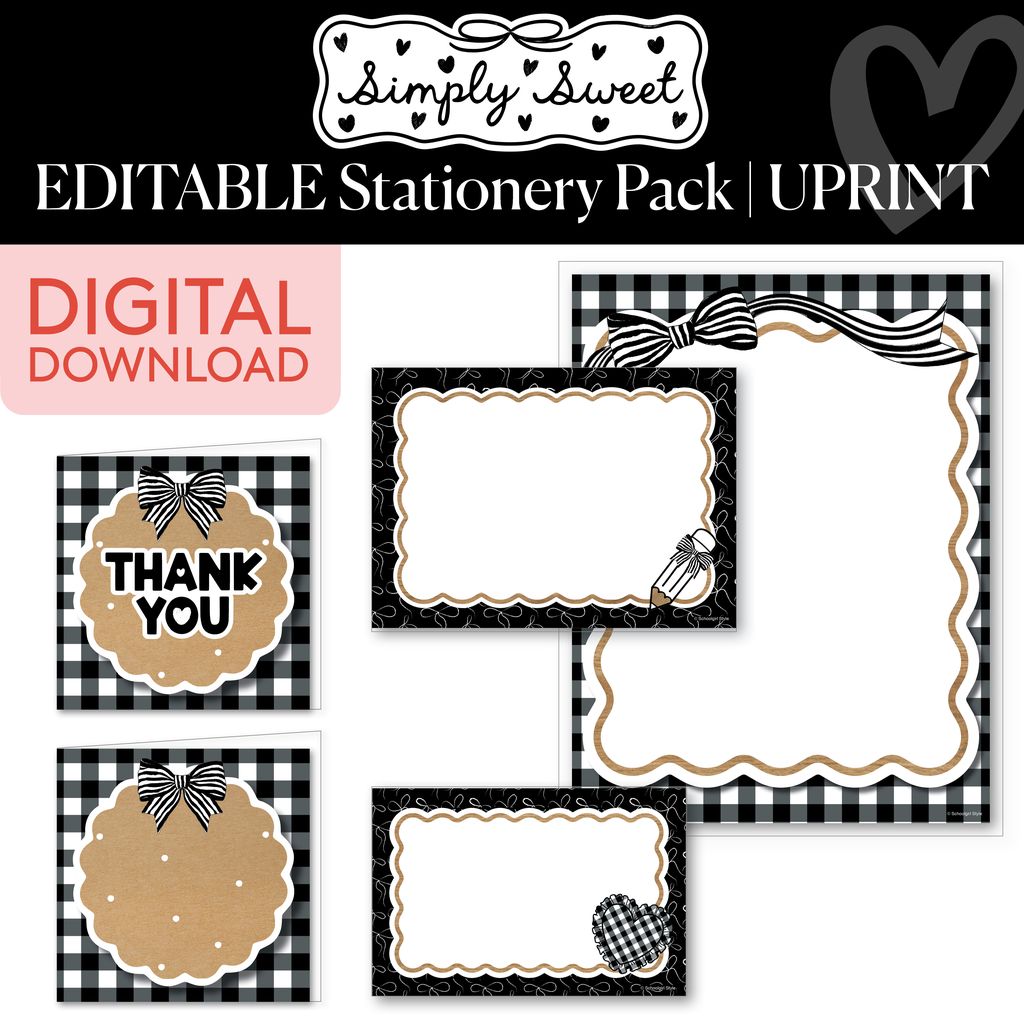 Printable Classic Black and White Editable Stationery Pack | Simply Sweet
