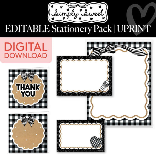 Printable Classic Black and White Editable Stationery Pack | Simply Sweet