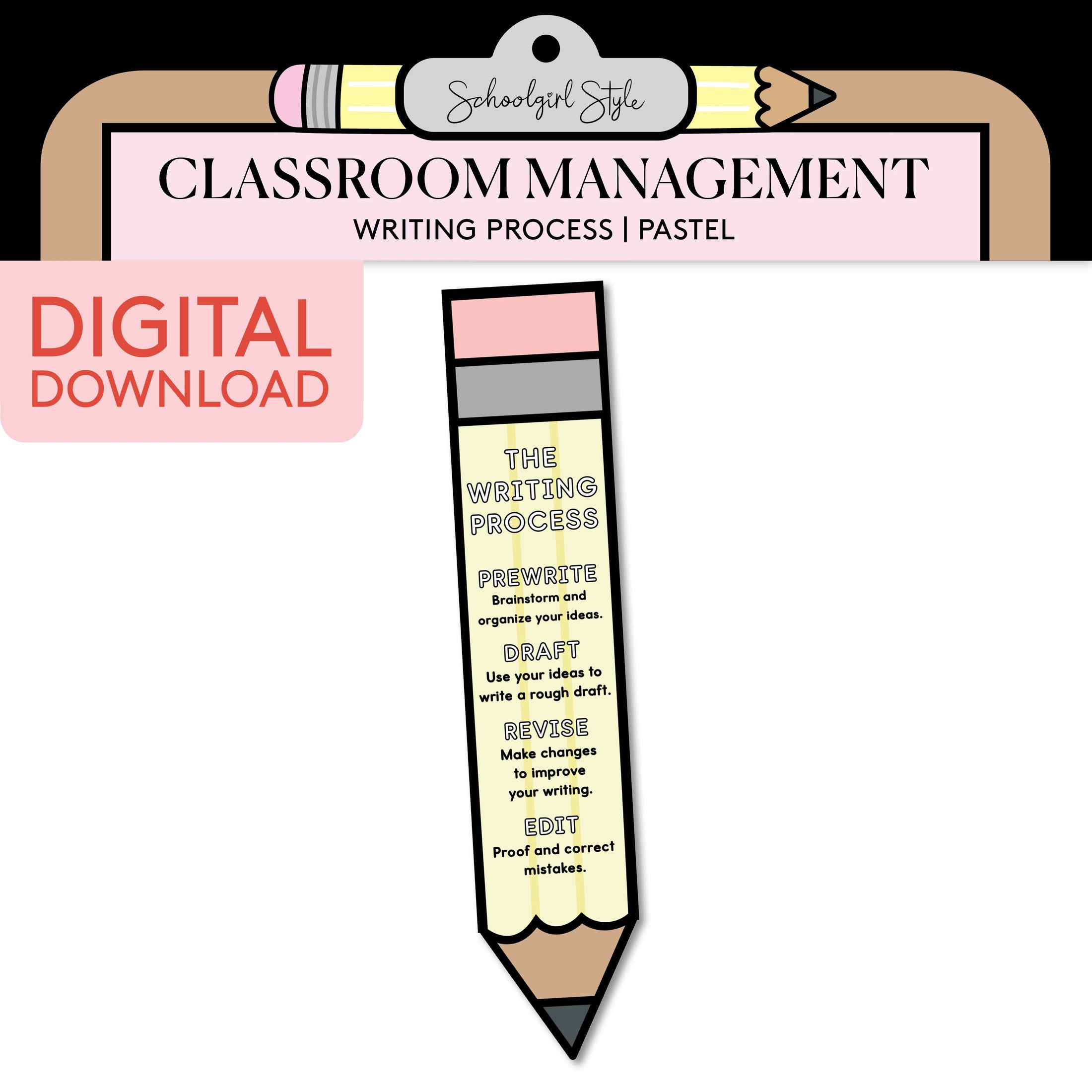 Printable Pastel Writing Process Classroom Resource