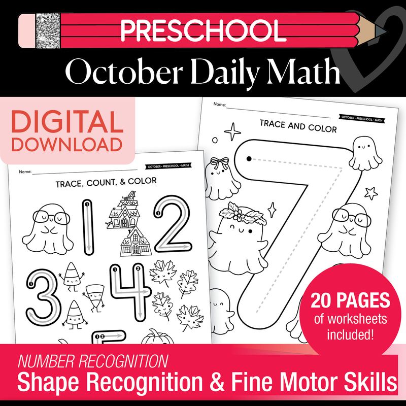 Printable Preschool October Daily Math