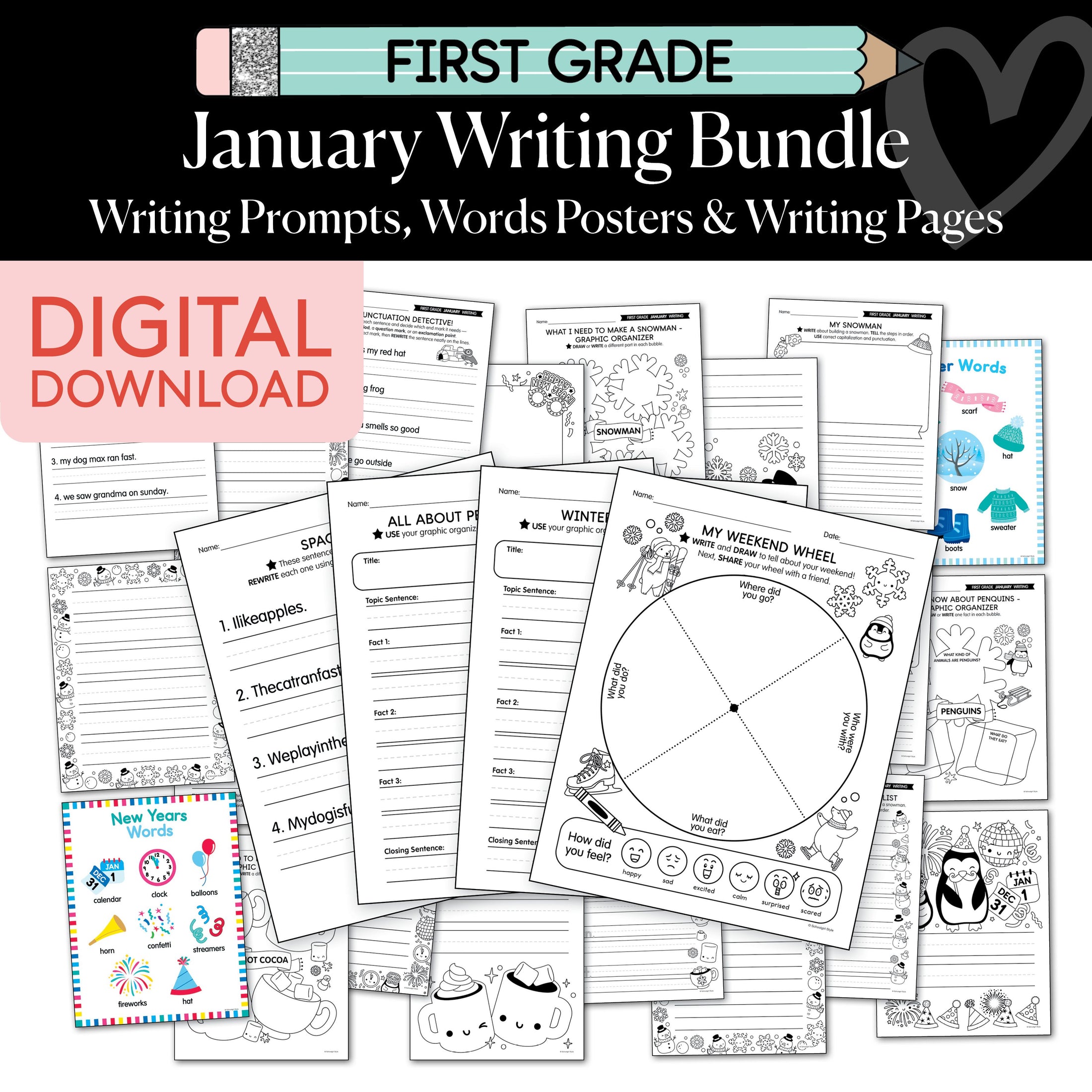 Printable First Grade January Writing Bundle