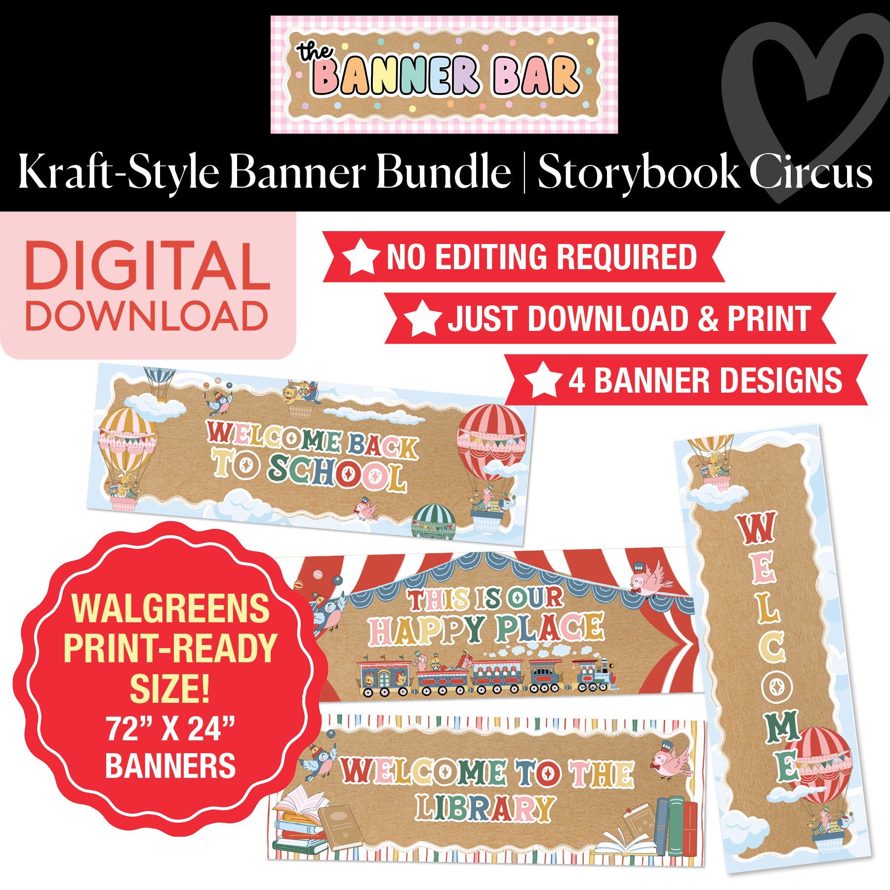 Walgreens Ready Kraft Style Banner Bundle | Storybook Circus