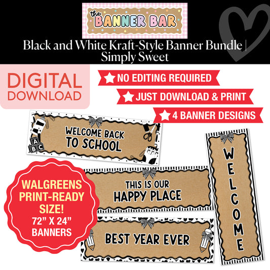 Black and White Walgreens Ready Kraft Style Banner Bundle | Simply Sweet