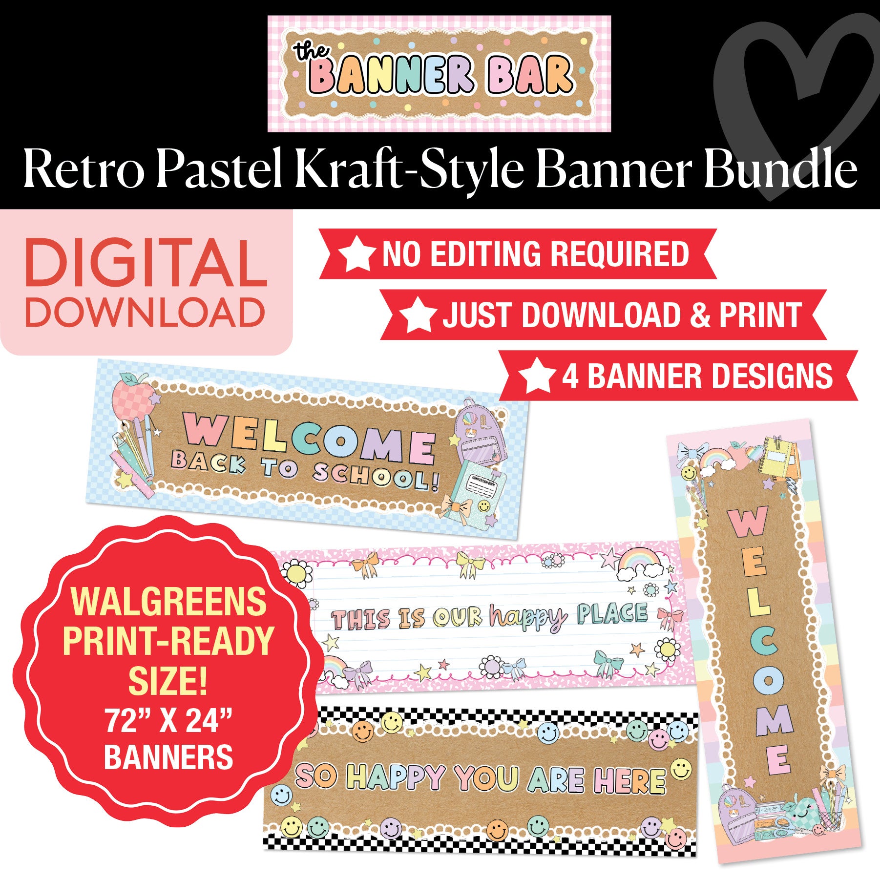 Retro Pastel Walgreens Ready Kraft Style Banner Bundle
