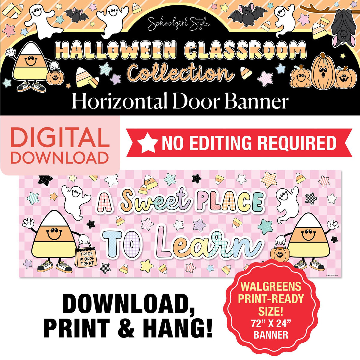 Printable Pastel Halloween Horizontal Walgreens Ready Kraft Style Banner