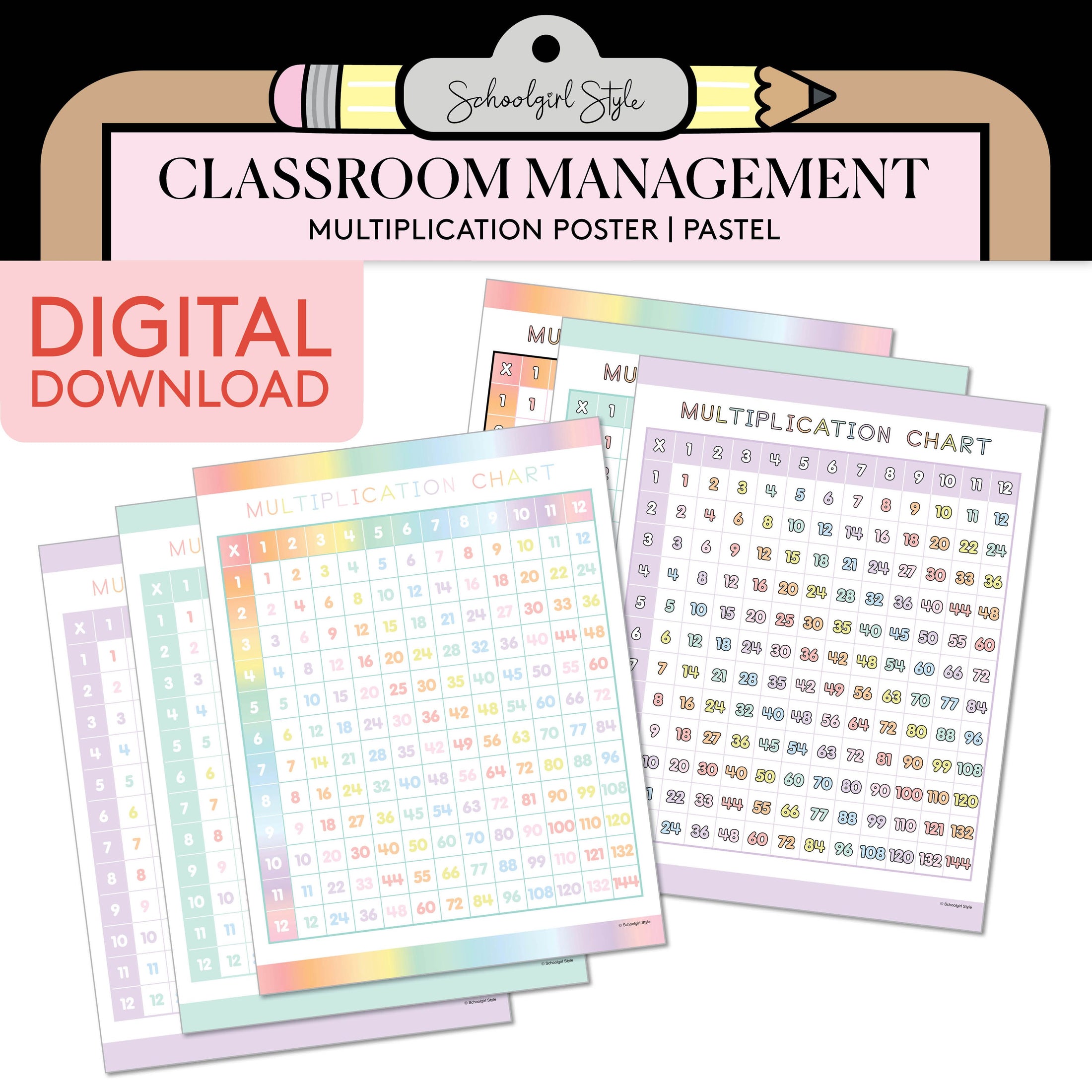 Printable Pastel Multiplication Poster