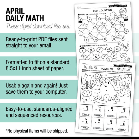 Printable First Grade April Daily Math