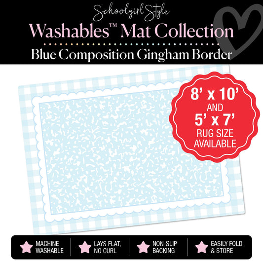 Blue Composition with Gingham Border Classroom Mat by Schoolgirl Style