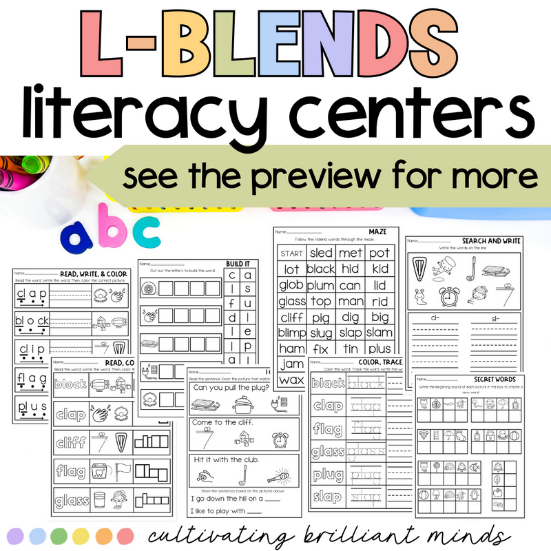 L-Blends Phonics Centers | Literacy Centers | Kindergarten, First Grade