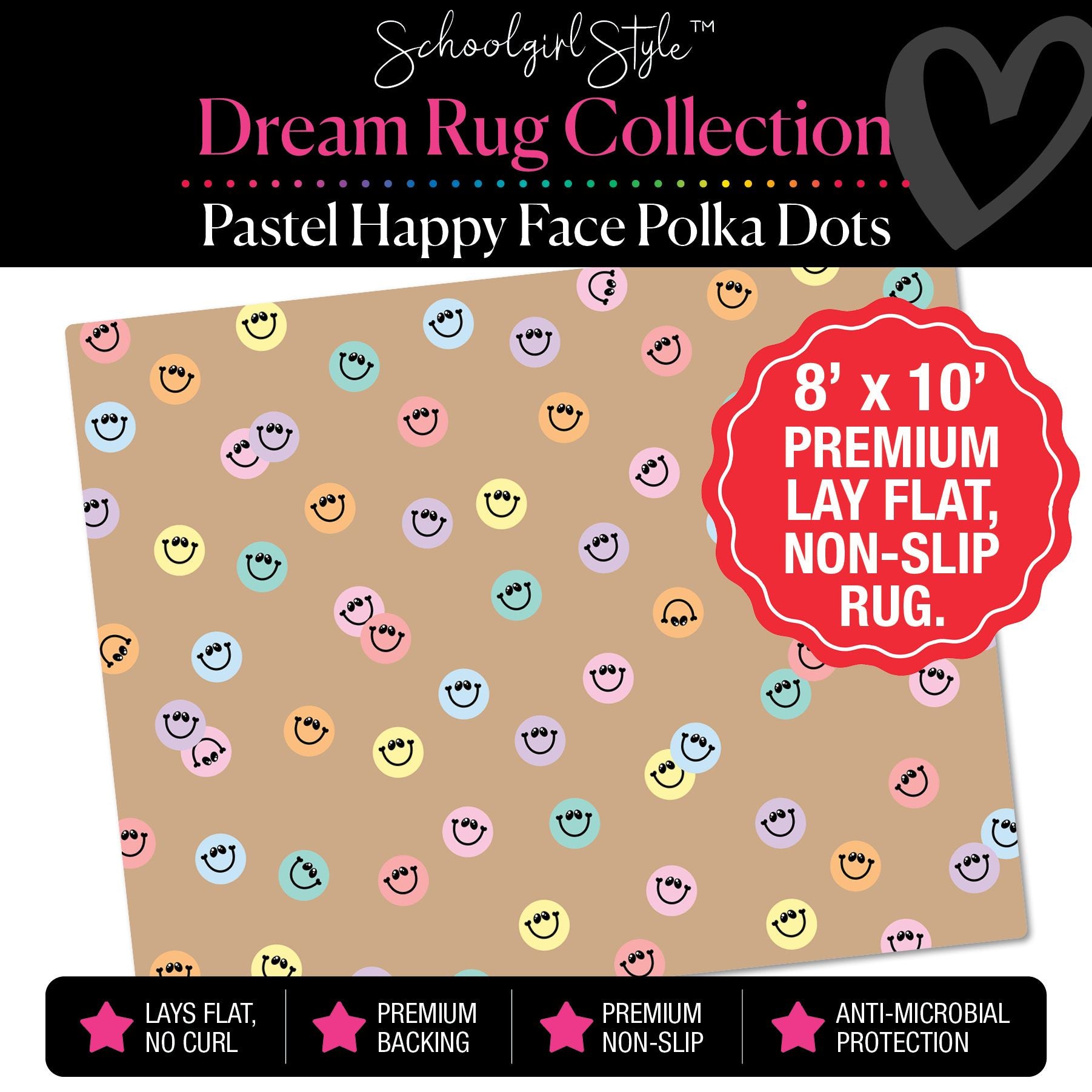 Scattered Pastel Happy Faces on Kraft Background Classroom Rug by Schoolgirl Style