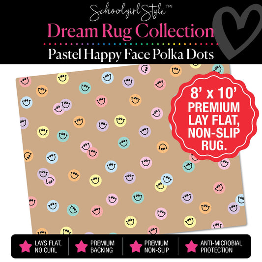 Scattered Pastel Happy Faces on Kraft Background Classroom Rug by Schoolgirl Style
