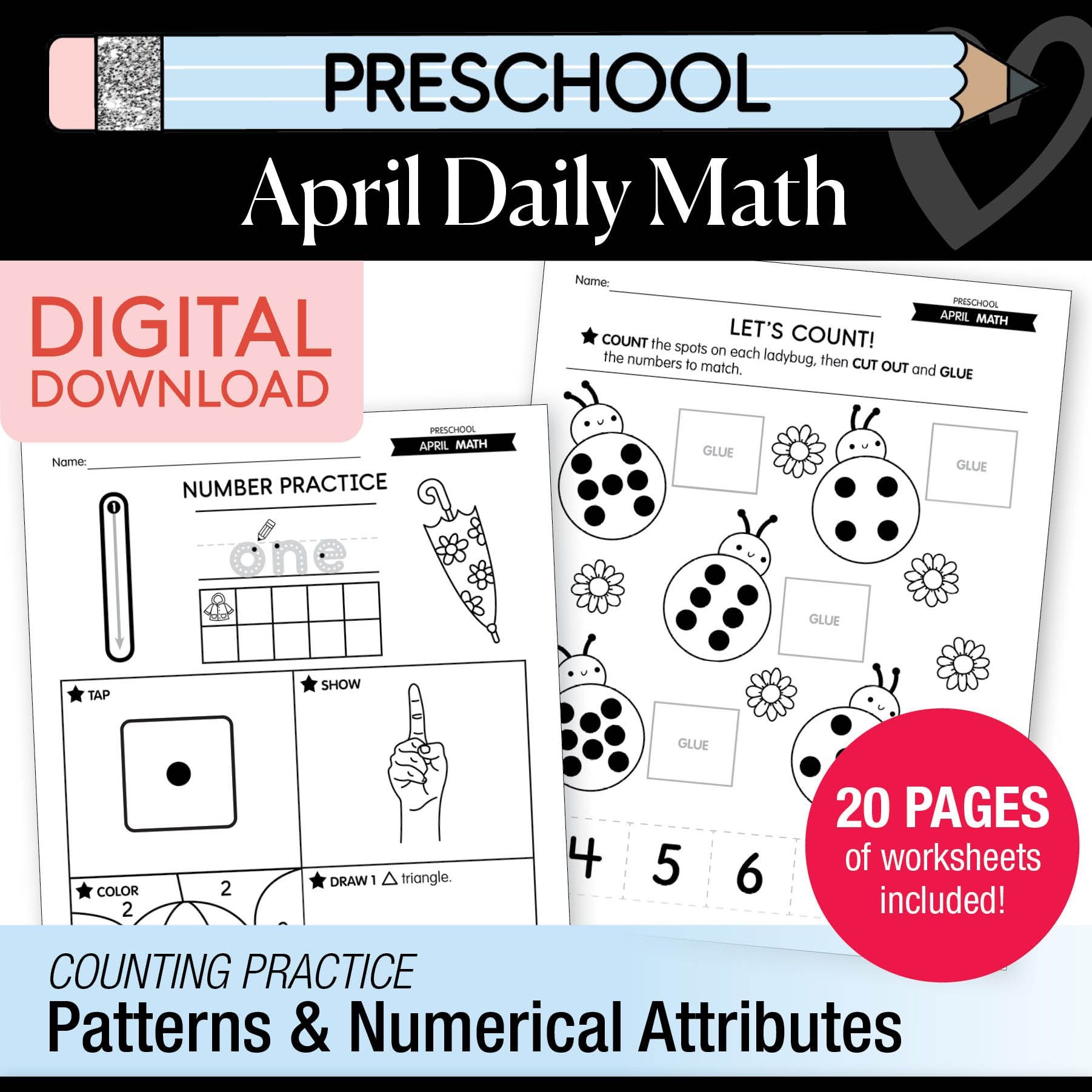 Printable Preschool April Daily Math