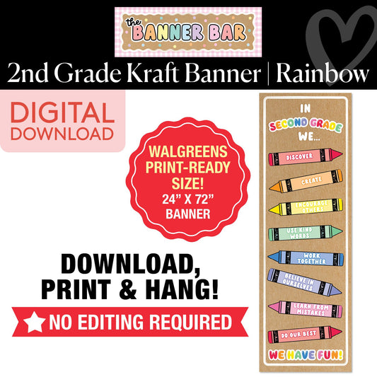 Second Grade Rainbow Crayons Walgreens Ready Kraft Style Vertical Banner