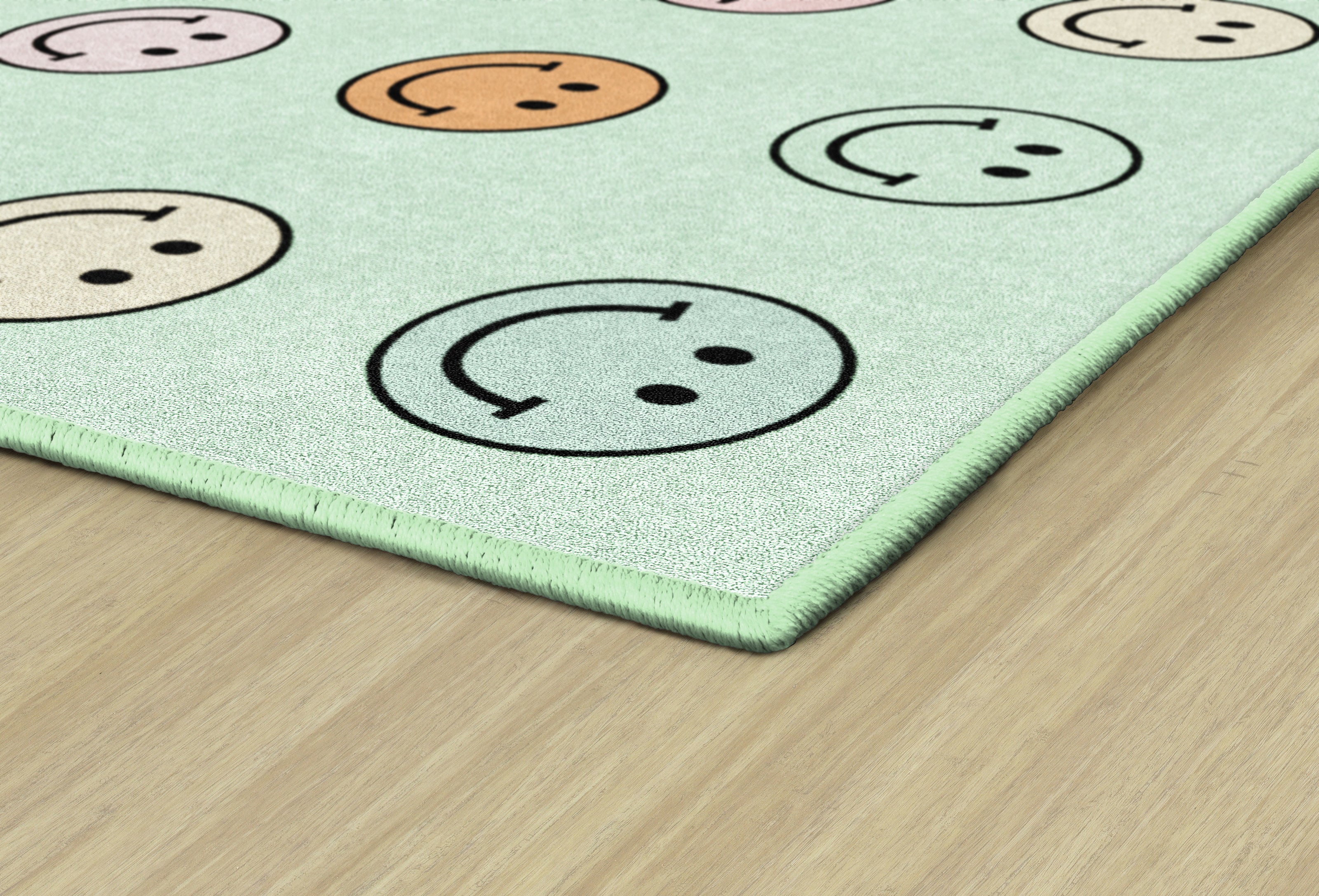 Smiley Faces on Mint Sit Spots Classroom Rug by Schoolgirl Style