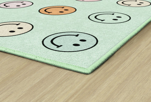 Smiley Faces on Mint Sit Spots Classroom Rug by Schoolgirl Style
