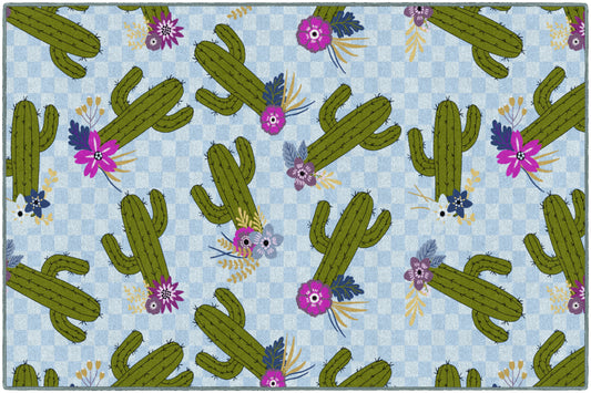 Cactus Patterns on Blue Checkerboard | Classroom Rugs | Schoolgirl Style