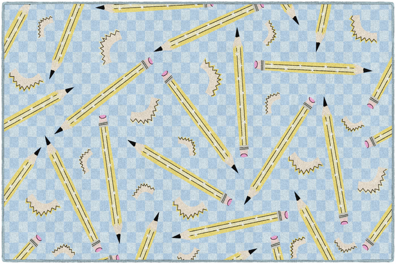 Pencils on Blue Checkerboard | Classroom Rugs | Schoolgirl Style