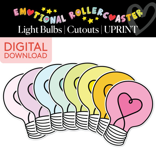 Printable Rainbow Pastel Light Bulbs Bulletin Board Cutouts | Emotional Rollercoaster