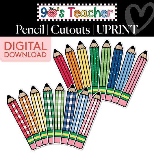Printable Retro Pencil Cutouts | 90s Teacher