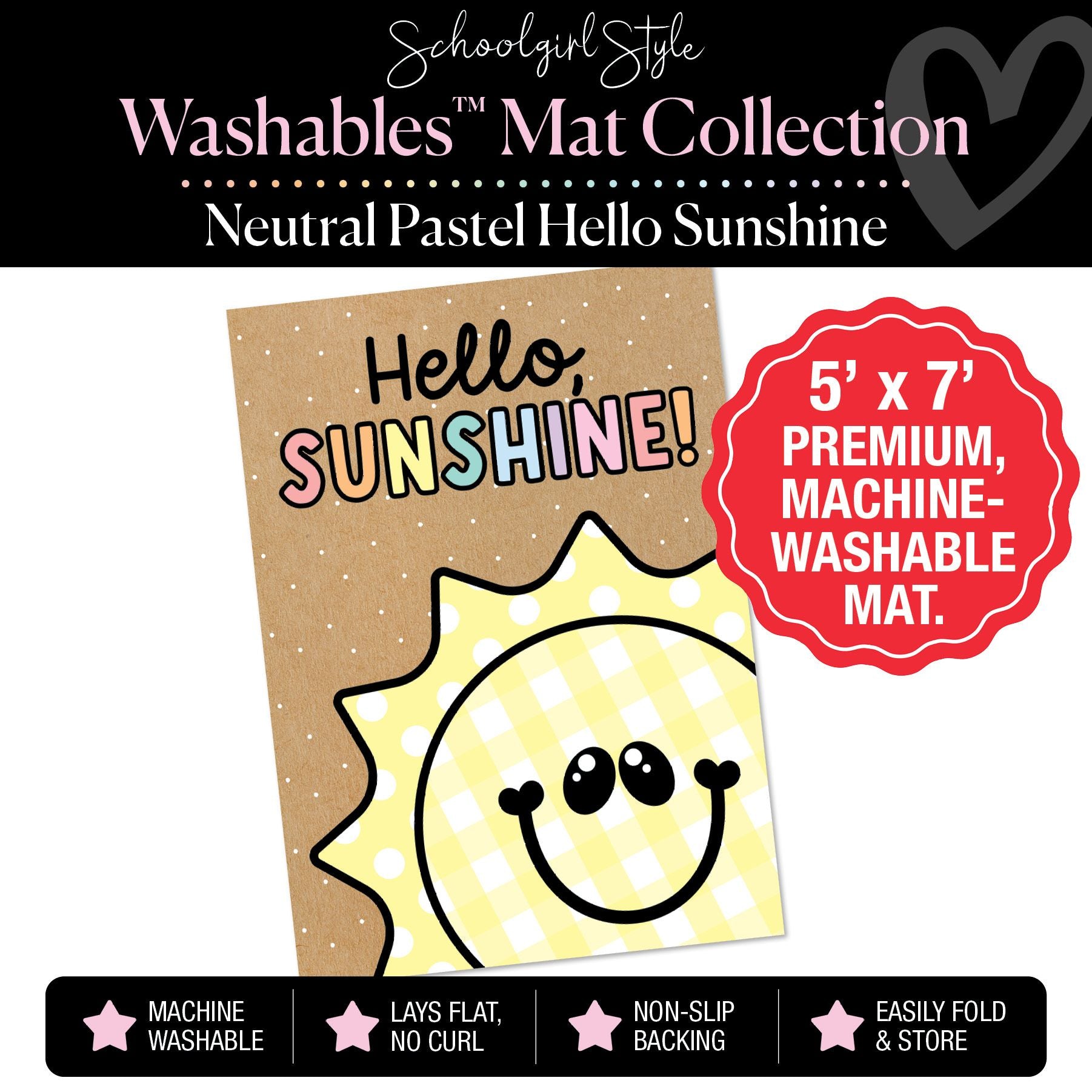Pastel Hello Sunshine on Banner Backdrop Classroom Mat by Schoolgirl Style