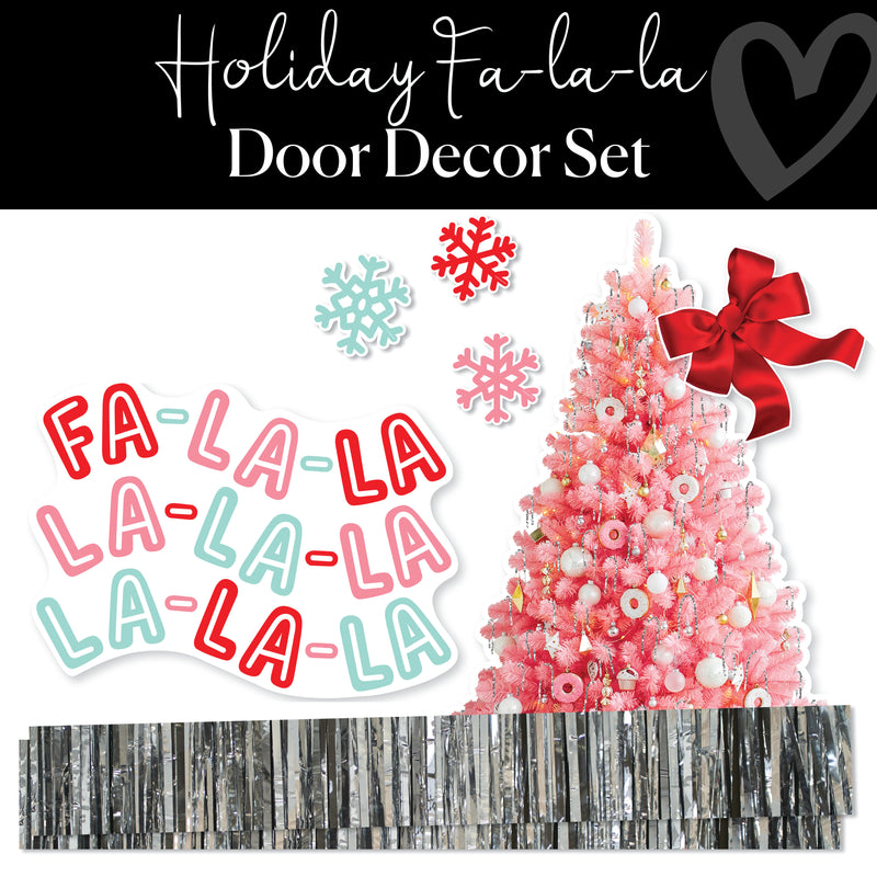 christmas pink tree door decor set