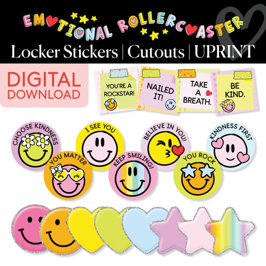 Rainbow Pastel Locker Stickers Bulletin Board Cutouts | Emotional Rollercoaster