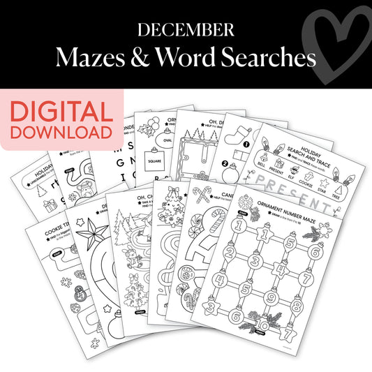 Printable December Mazes and Word Searches
