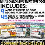 Differentiated Leveled Close Reading Comprehension Passages and Questions BUNDLE