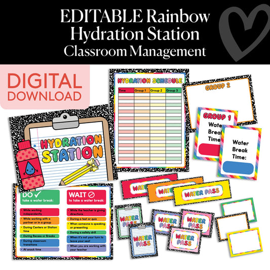 Printable Editable Rainbow Hydration Station – Classroom Water Bottle Management System