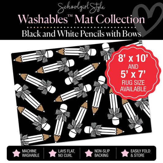Scattered Black and White Pencils with Bows Classroom Mat by Schoolgirl Style