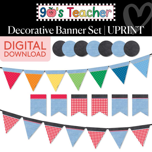 Printable Retro Decorative Banner Set | 90s Teacher