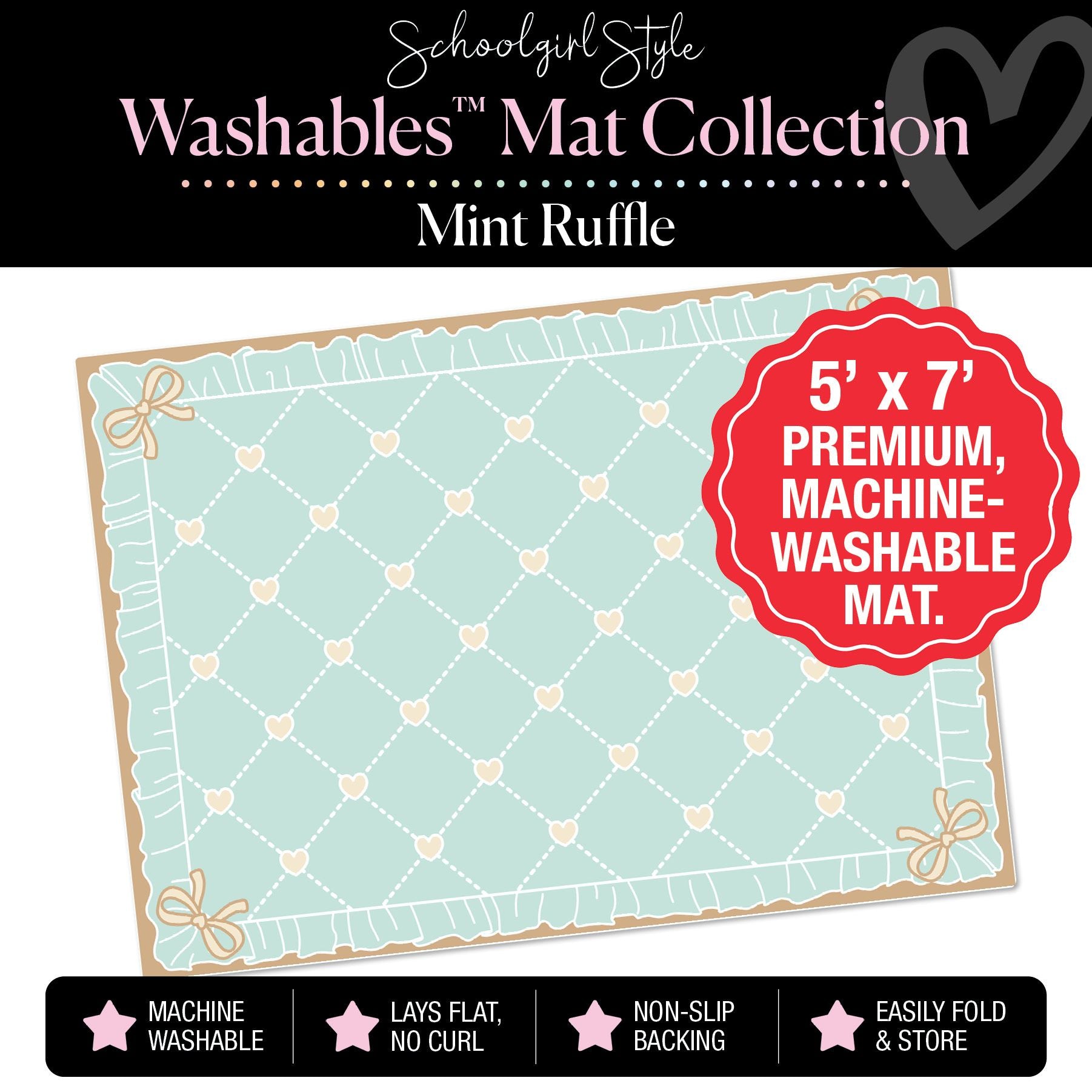 Mint Ruffle Vertical Hearts Classroom Mat by Schoolgirl Style