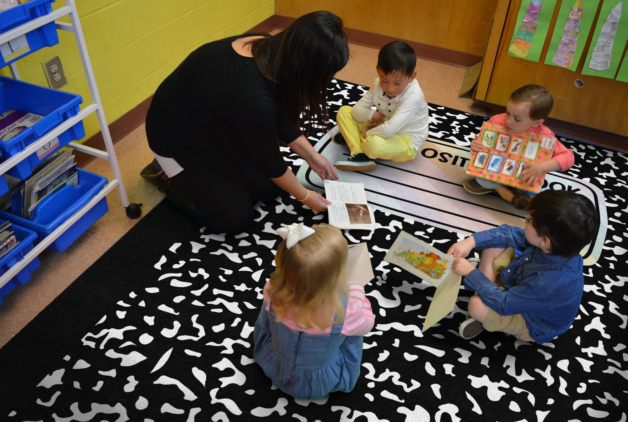 Composition Notebook Rug | Black and White Classroom Rug | Taking Notes | Schoolgirl Style