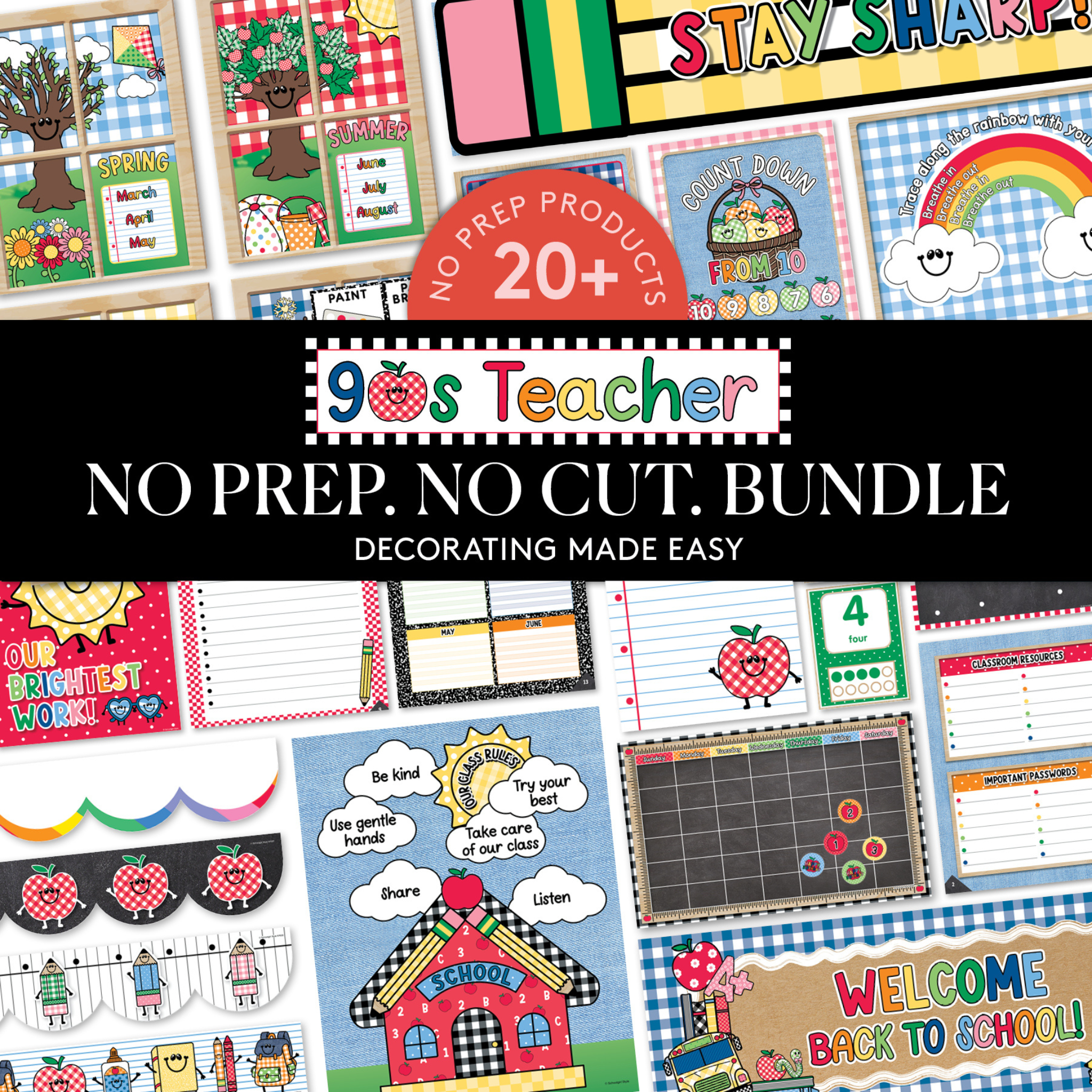 No Prep No Cut Classroom Decor Bundle | 90s Teacher