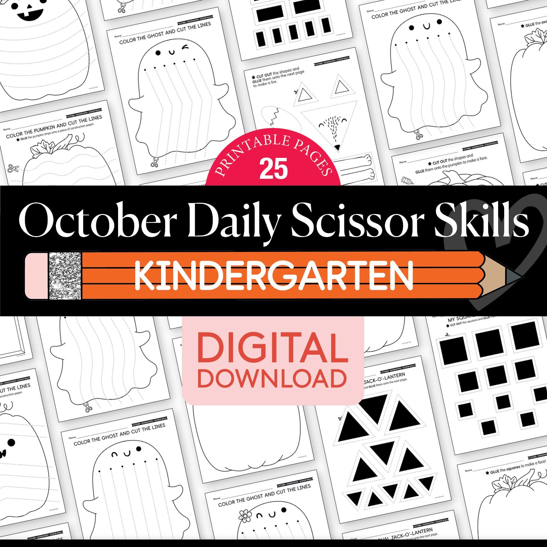 Printable Kindergarten October Scissor Skills Worksheets