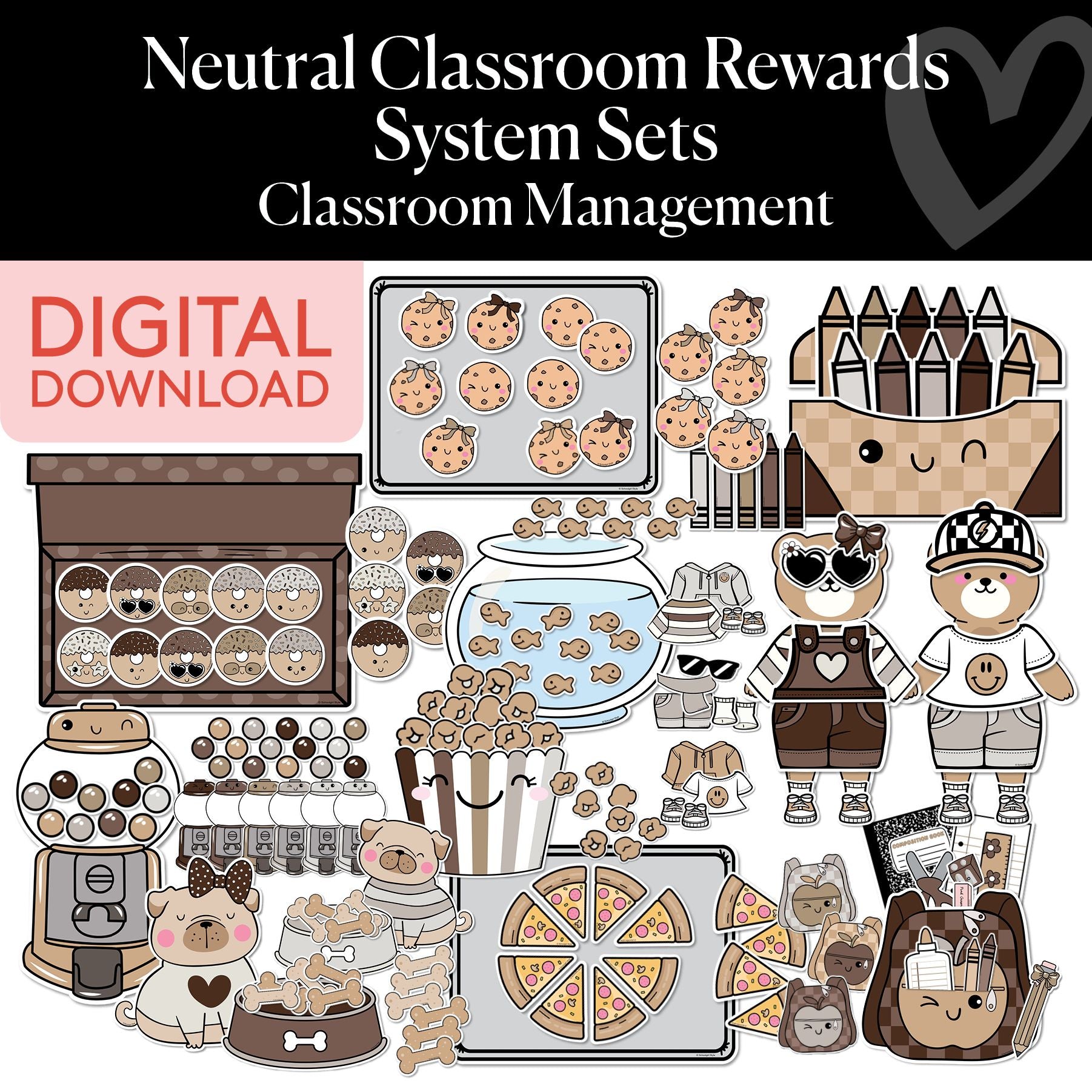 Printable Neutral Classroom Rewards System Sets