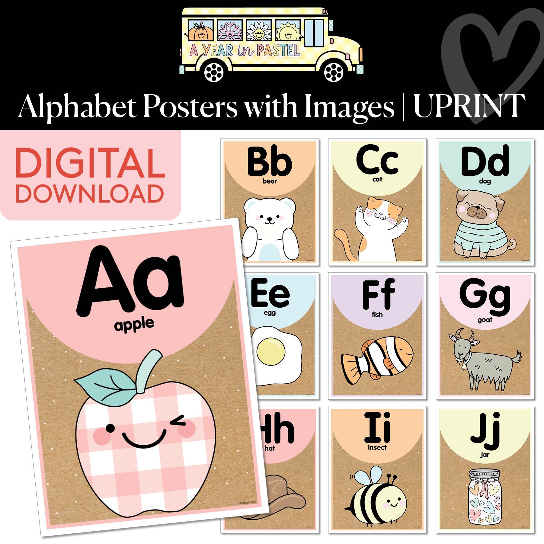 Printable Alphabet Posters with Images | A Year In Pastel