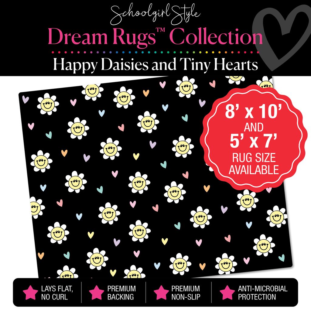 Happy Daisies and Pastel Tiny Hearts Classroom Rug by Schoolgirl Style