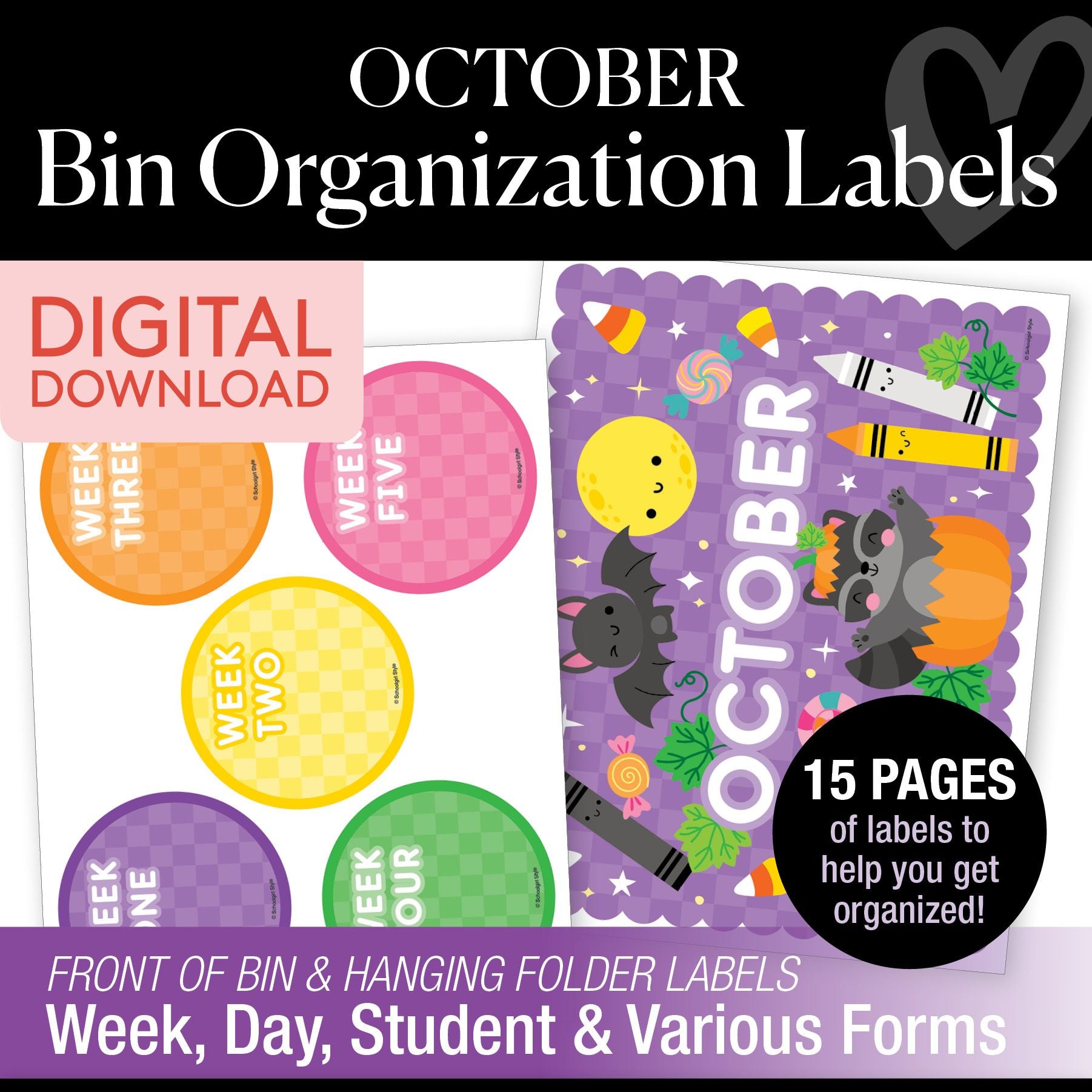 October Bin Organization Labels