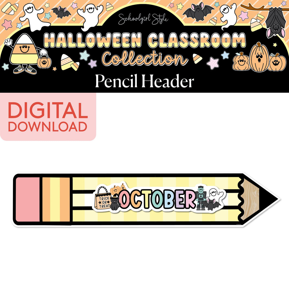 Printable Pastel Halloween October Pencil Statement Piece