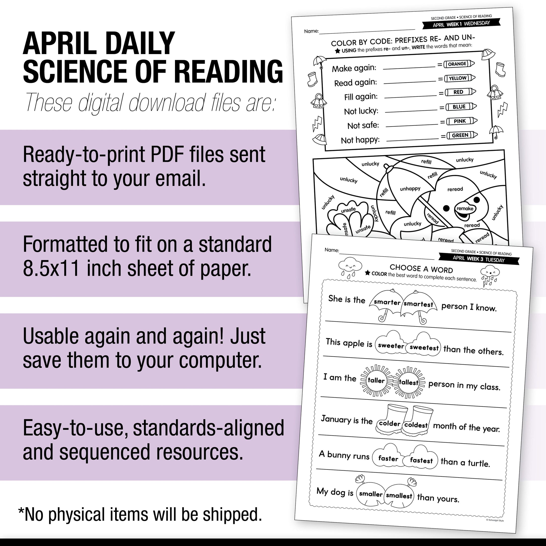 Printable Second Grade April Daily Science of Reading