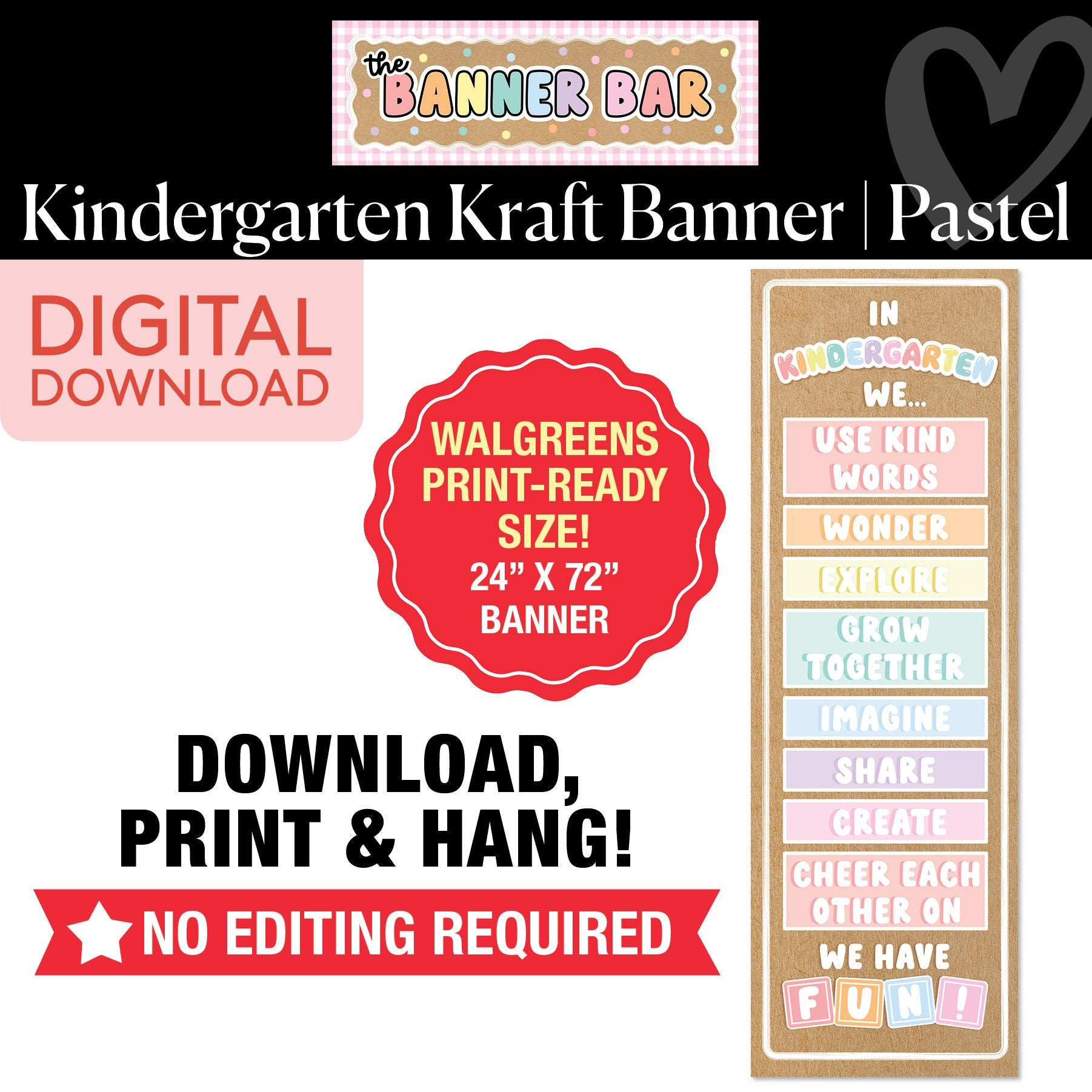 Kindergarten Pastel Shapes Walgreens Ready Kraft Style Vertical Banner