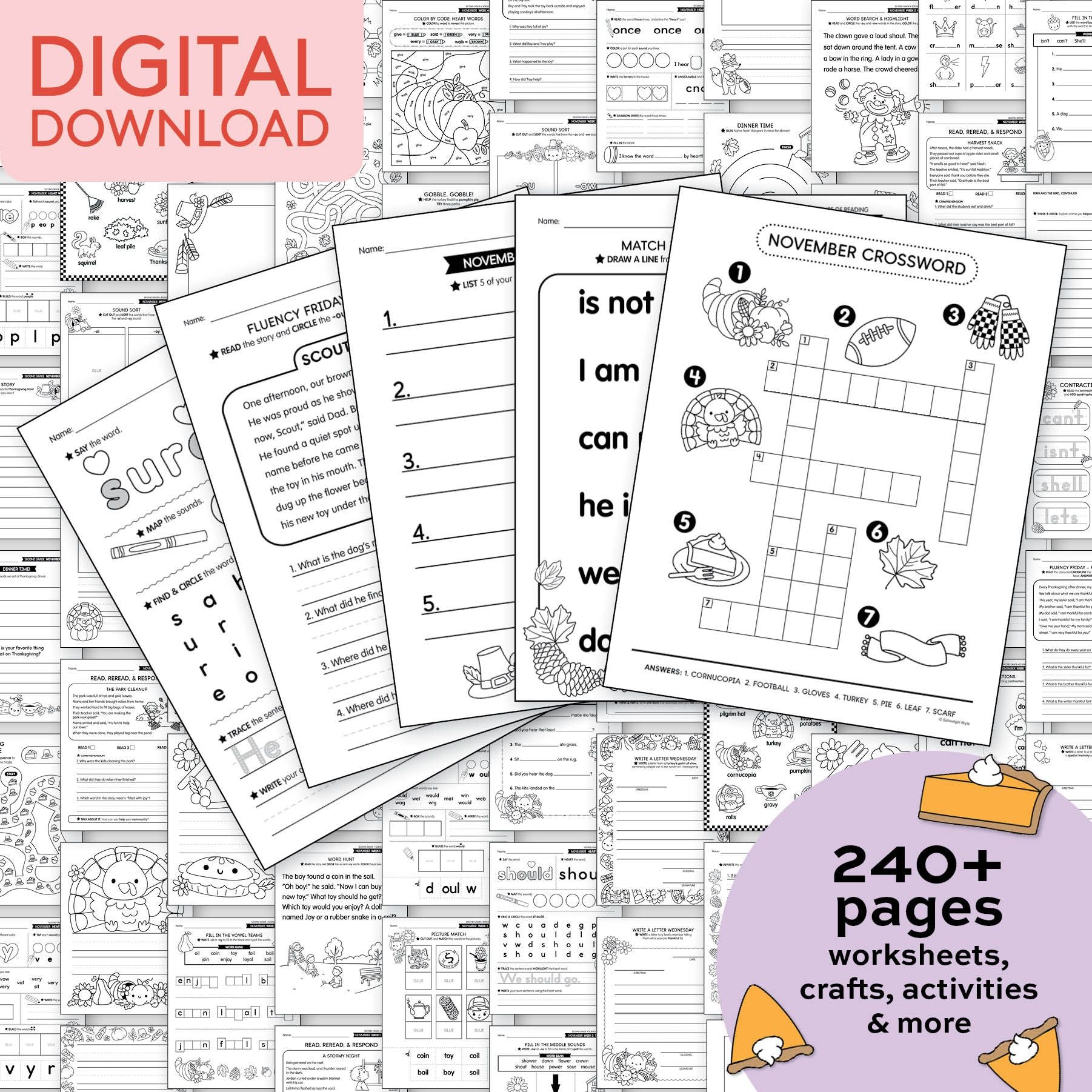 Printable Second Grade November Thematic Unit Bundle
