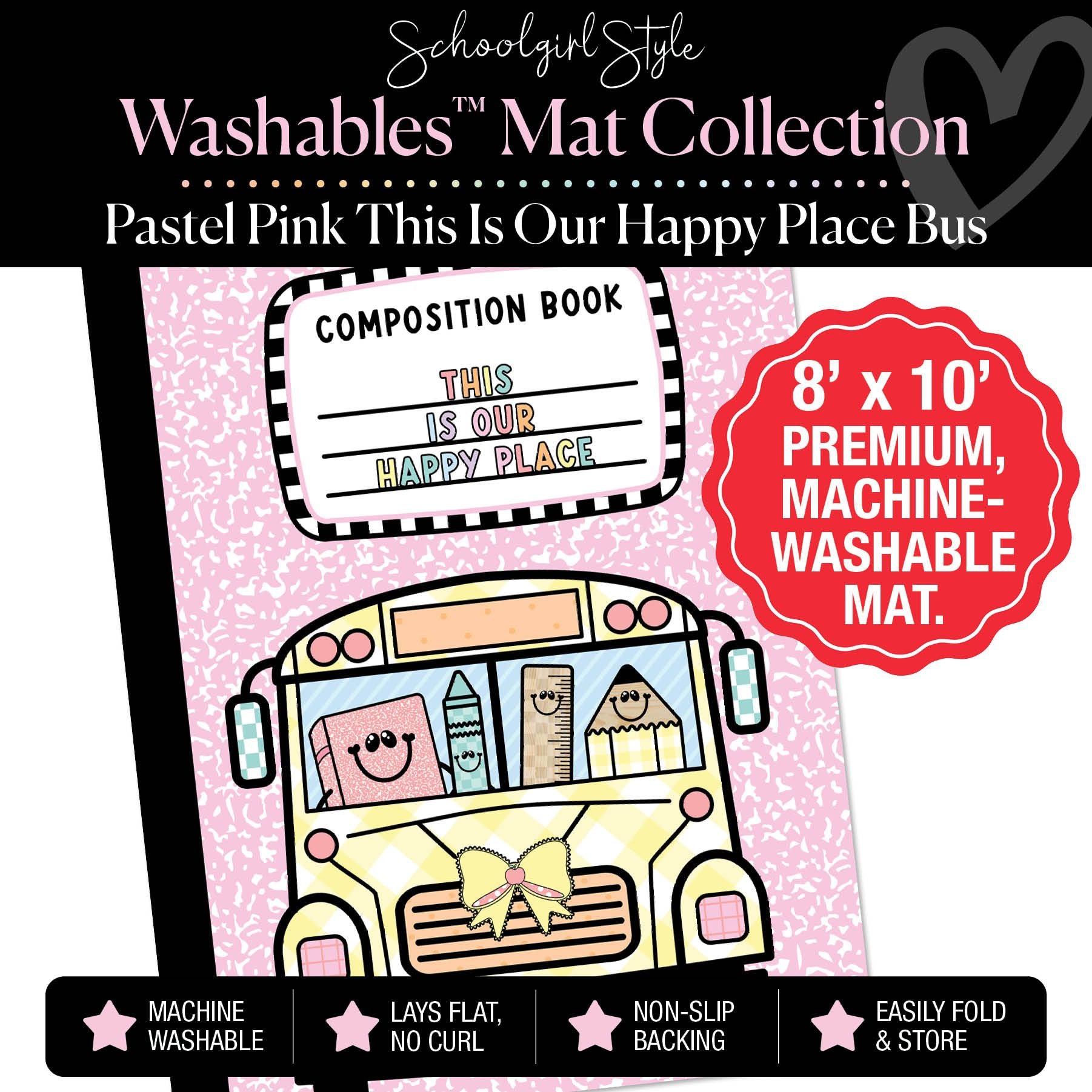 Pastel Pink This Is Our Happy Place Bus Classroom Mat by Schoolgirl Style