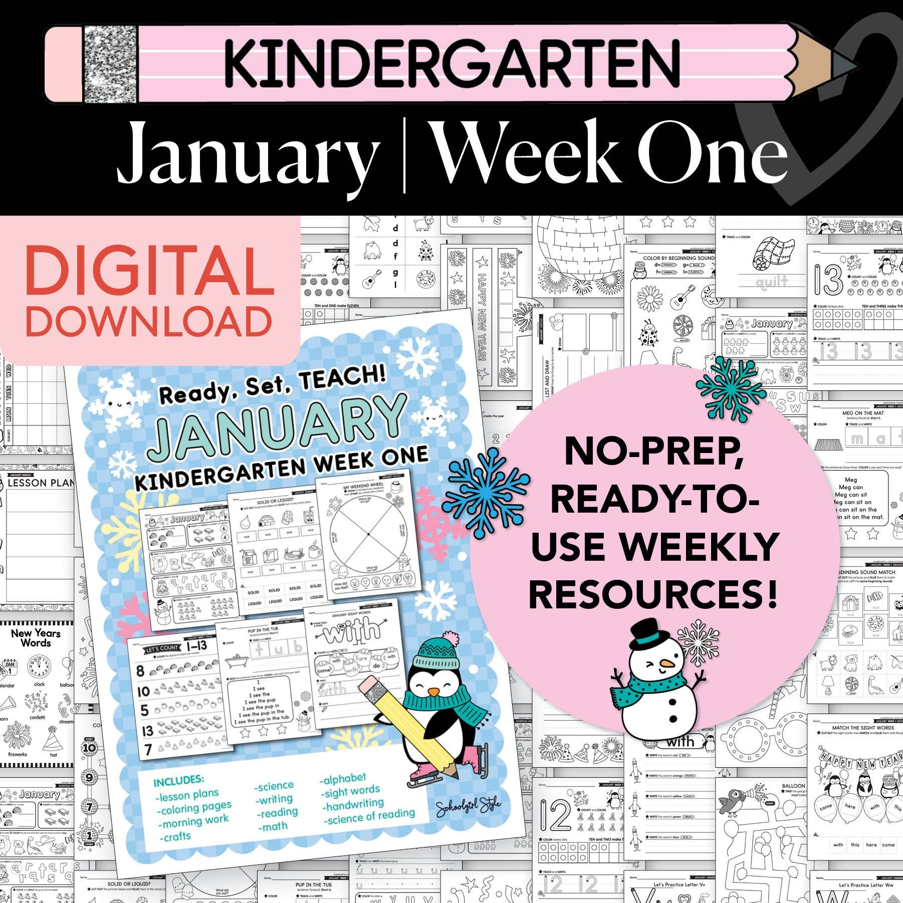 Printable Kindergarten January Week 1 Resources