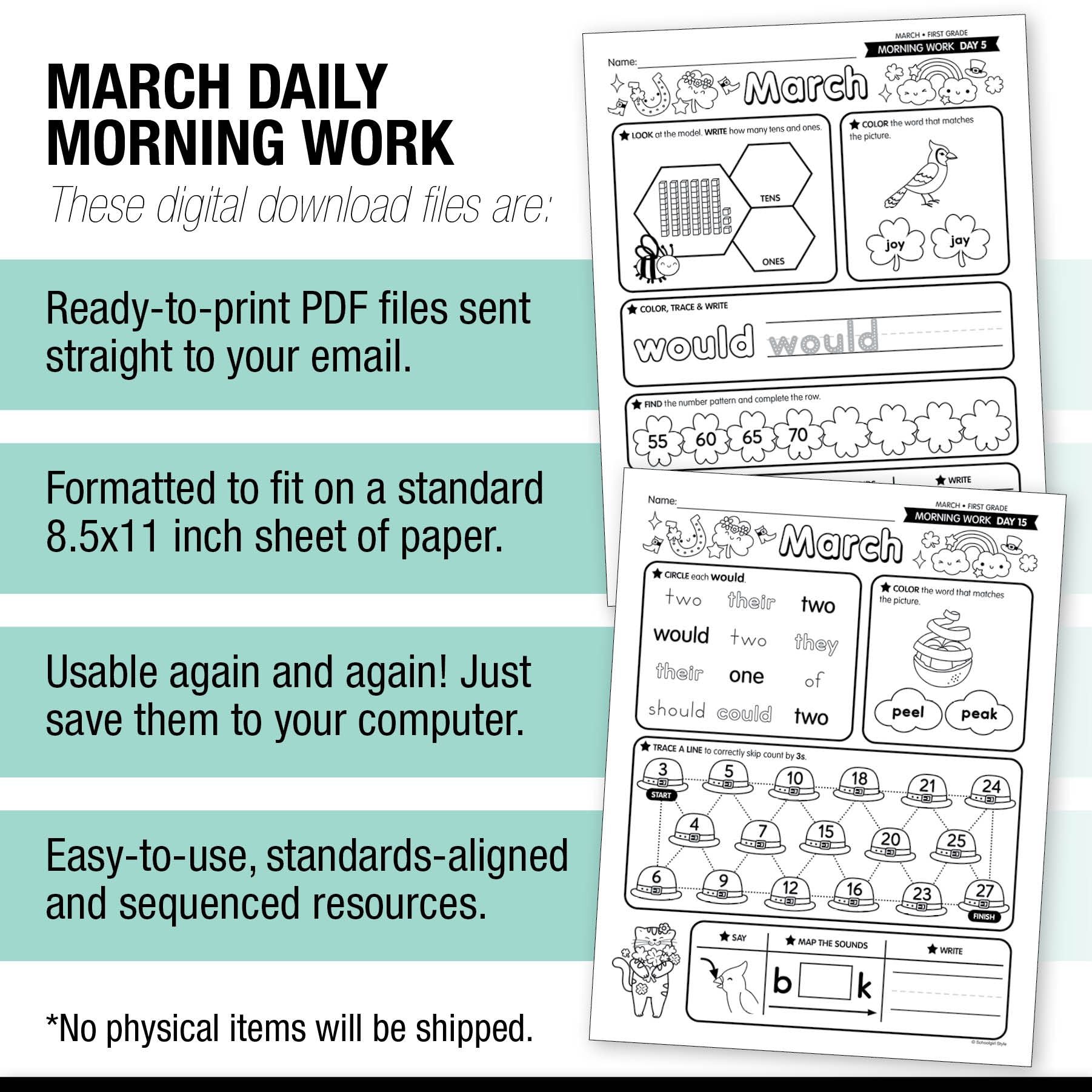 Printable First Grade March Daily Morning Work