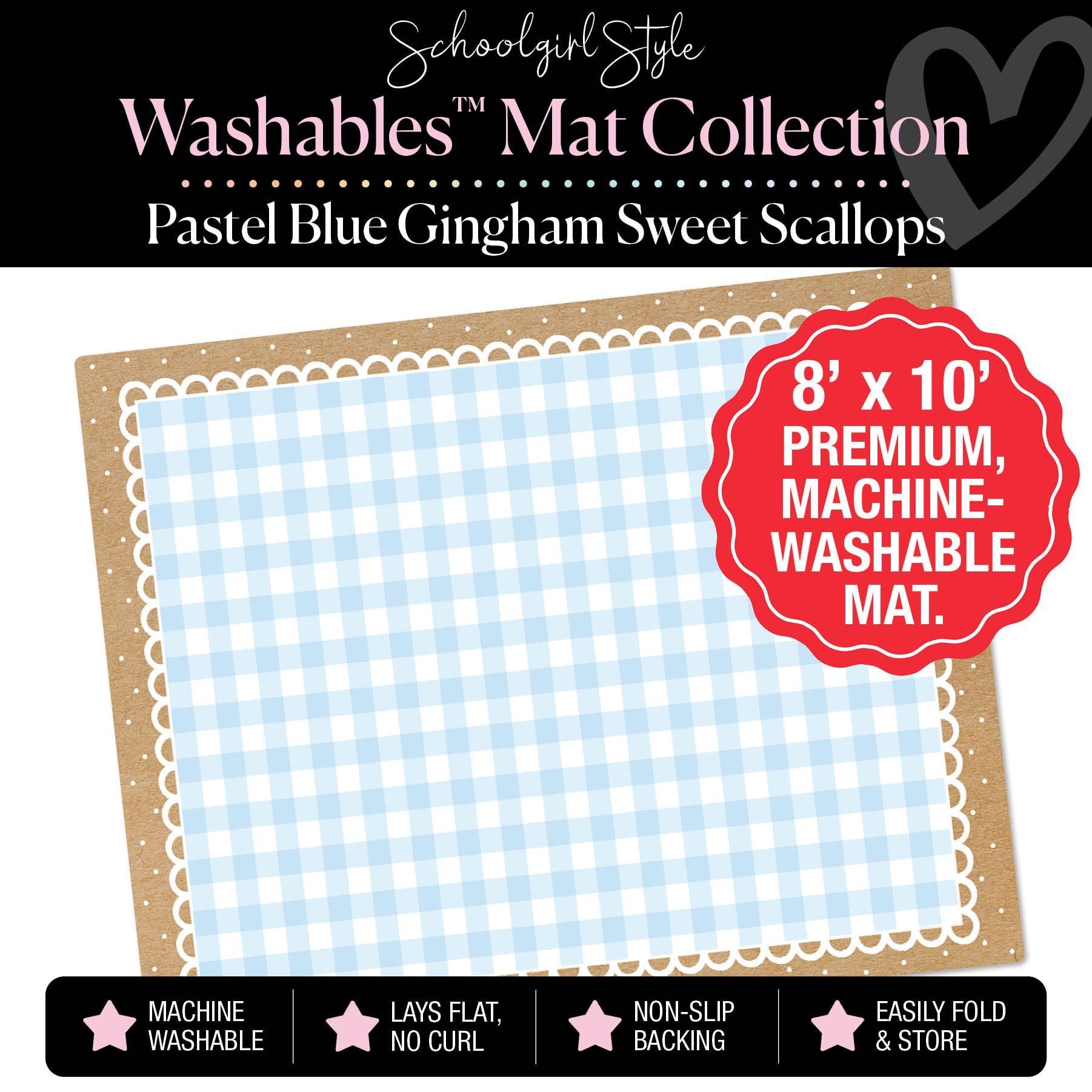 Pastel Blue Gingham with Sweet Scallops Classroom Mat by Schoolgirl Style