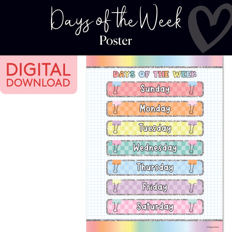 Days of the Week Chart | Classroom Posters | Printable Classroom Decor | Schoolgirl Style