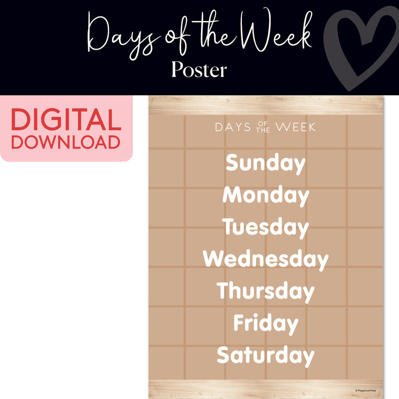 Days of the Week Chart | Classroom Posters | Printable Classroom Decor | Schoolgirl Style