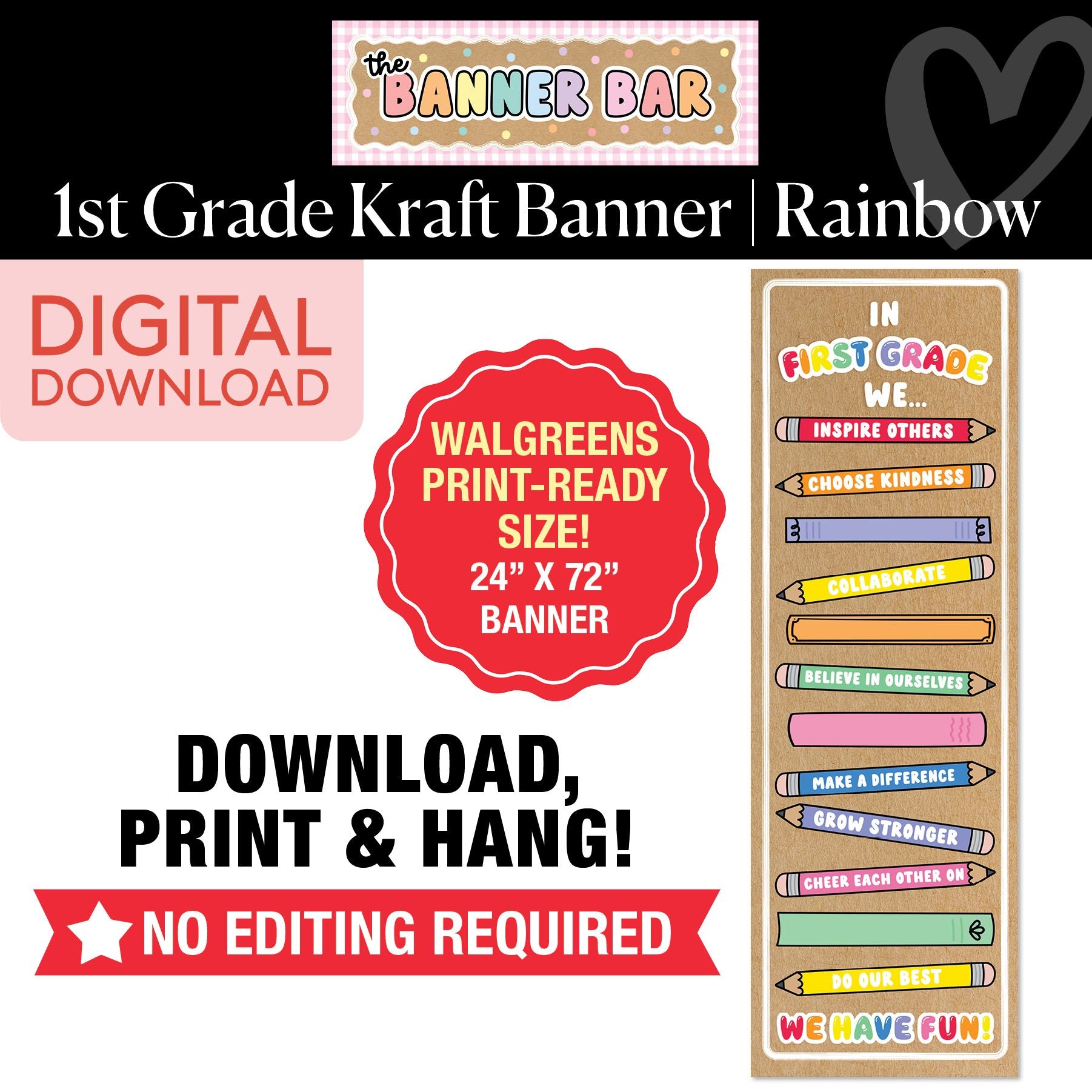 First Grade Rainbow Pencils Walgreens Ready Kraft Style Vertical Banner